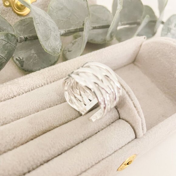 925 Sterling Silver Woven Ring Wide Ring Band Minimalist Ring Dainty Ring Band - Picture 10 of 10